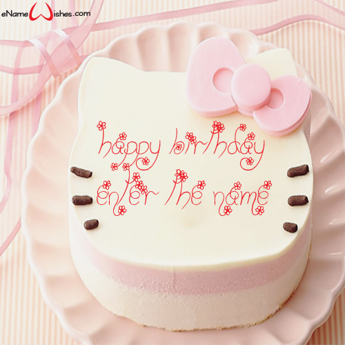 Cute Kitty Happy Birthday Wish Name Cake Enamewishes