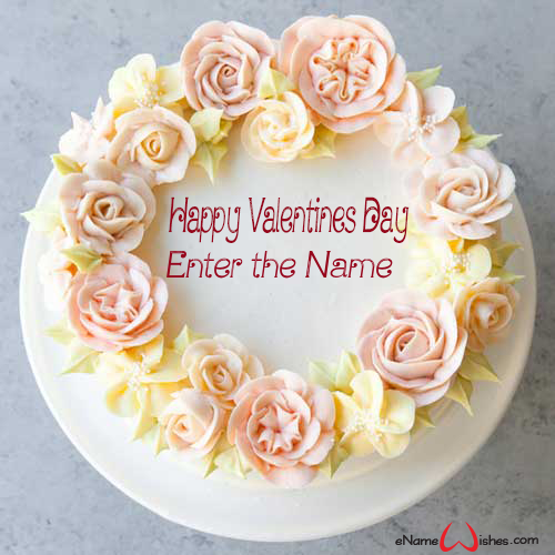 Elegant Flower Valentines Day Wish Name Cake Enamewishes