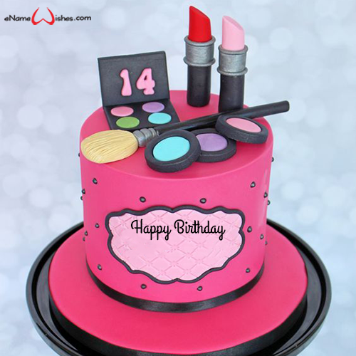 Birthday Cake for Makeup Lover Girl with Name - Name Birthday Cakes ...