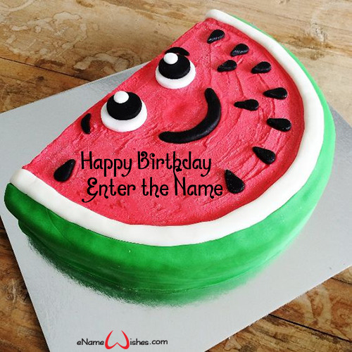 Cute Watermelon Half Birthday Cake With Name Edit Enamewishes