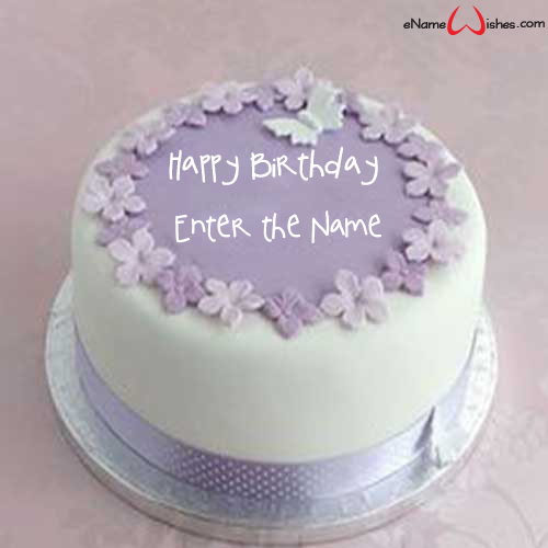 Purple Flowers Birthday Name Wish Cake For Sister Enamewishes