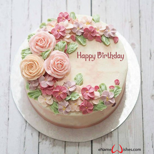 Birthday Cake with Flowers with Name Edit - Name Birthday Cakes - Write ...