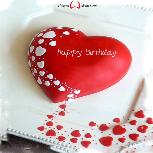 Red White Heart Name Birthday Cake - Name Birthday Cakes - Write Name ...