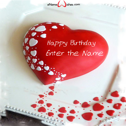 Red White Heart Name Birthday Cake Enamewishes