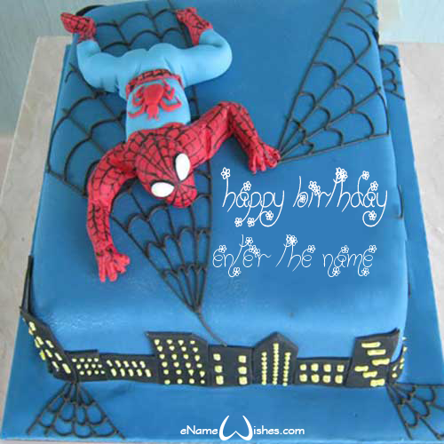 Cool Spider Man Birthday Wish Name Cake For Boy Enamewishes